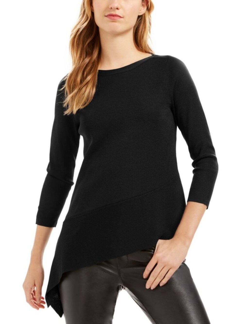 ANNE KLEIN Women's Asymmetrical Hem Sweater Size M In Black